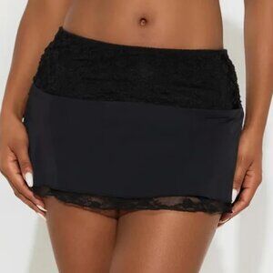Huda Lace Trim Waistband Mini Skirt - Black